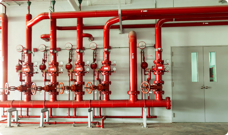 Multiple serviced fire sprinkler systems and pumps installed in a manufacturing business