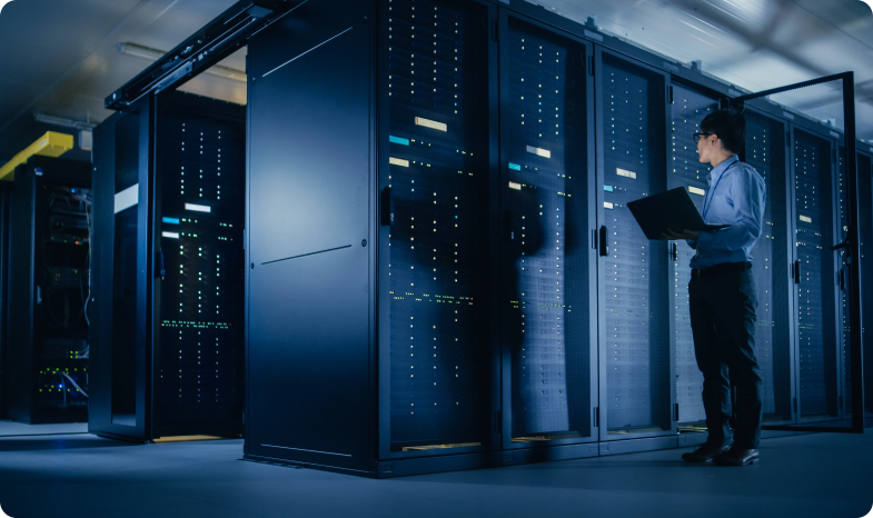 Man in server room protected by gas suppression